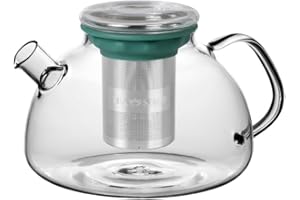 TEA SHOP - All in One Teapot Basil 1L - Tetera de Cristal con Infusor de Acero Inoxidable y Silicona - Accesorios para té o infusiones