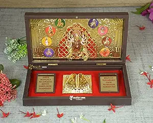 GoldGiftIdeas 24K Carat Gold Plated NavDurga Photo Frame with Charan Paduka (11.5 x 21 cm, Multicolour)