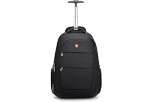 CCGG OIWAS Travel Backpack with Wheels, Rucksack on Wheels, 15.6 inch Laptop Wheeled Backpack Business School Weekend Bag 30L Flight Approved Overnight Trolley Backpack Men Women Black 55x40x20