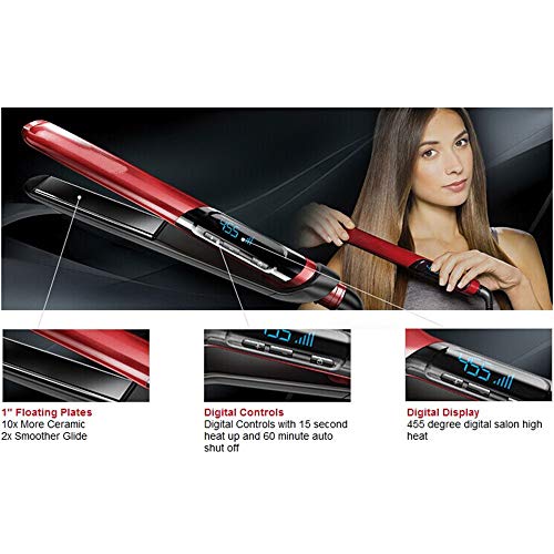2 in 1 Ceramic Straightening Hair Brush Heat Resistant Hair Straightener and Ceramic Curler Lock Temp LED Display Dual Voltage Auto Shut Off