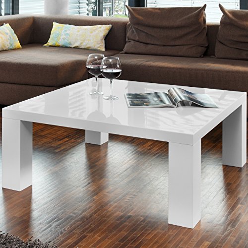 Couch-Tisch weiß Hochglanz aus MDF 90x90cm quadratisch | Lucky | Schicker Wohnzimmer-Tisch in Angesagter Hochglanz Lackierung Weiss 90cm x 90cm