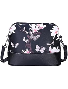Aelegant Damen Elegant Umhängetasche PU Leder Schultertasche Handtasche mit Schmetterling Blumenmuster Aufdruck...
