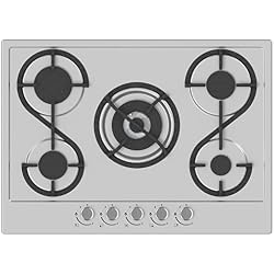 Hudson HTG5I Table Plaque de Cuisson 5 feux Gaz-HTG 5 I-à encaster-Design-En émail Inox Gris-très haute résistance (77 x 57 x 15 cm)