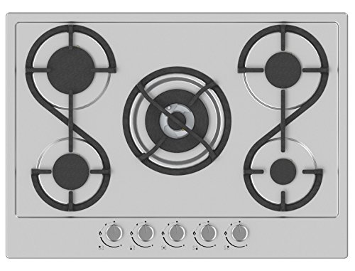 Hudson HTG5I Table Plaque de Cuisson 5 feux Gaz-HTG 5 I-à encaster-Design-En émail Inox Gris-très haute résistance (77 x 57 x 15 cm)
