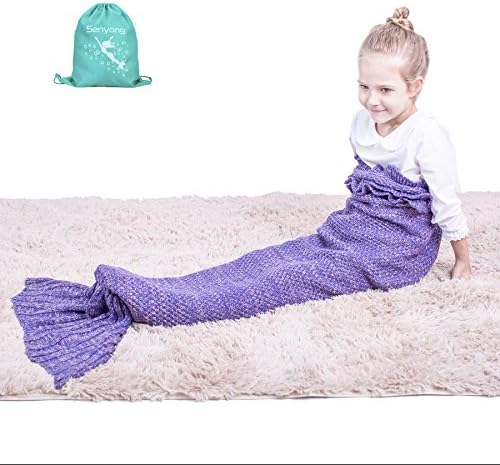 Mermaid Tail Blanket - Mermaid Blanket for Girls，All Seasons Soft and Warm Sleeping Mermaid Blanket for Kids, Gifts for Girls , Best Choice for Girls Gift, Birthday Christmas Gift(Ruffle-Purple)