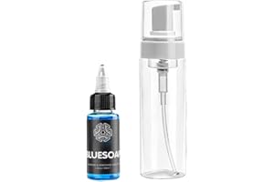 XJKLBYQ Jabón azul del tatuaje, jabón de tatuaje altamente concentrado, solución de curación de calmante de limpieza, neutral de 40 ml de lavado de tatuajes con botella vacía de 200 ml