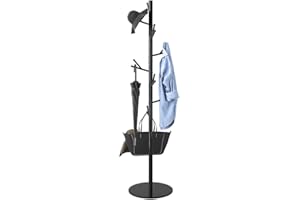 BAKAJI Appendiabiti da Terra Salvaspazio Modello New York, Attaccapanni a Piantana con 16 Ganci, Stand Appendi Abiti Indipendente per Ingresso e Soggiorno Ideale per Cappotti, Cappelli, Borse (Nero)