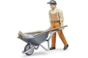 bruder 62130 - bworld Miniature Set Municipal Worker - 1:16 Miniatura, Vehículo de construcción, Trabajador de la construcción, Granja, Hombre