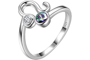 Aurora Tears 12 anillos ajustables del zodiaco plata de ley 925 místico arco iris topacio constelación anillo abierto horóscopo con circonita cúbica, regalo para mujeres y niñas DR0087, Plata de ley