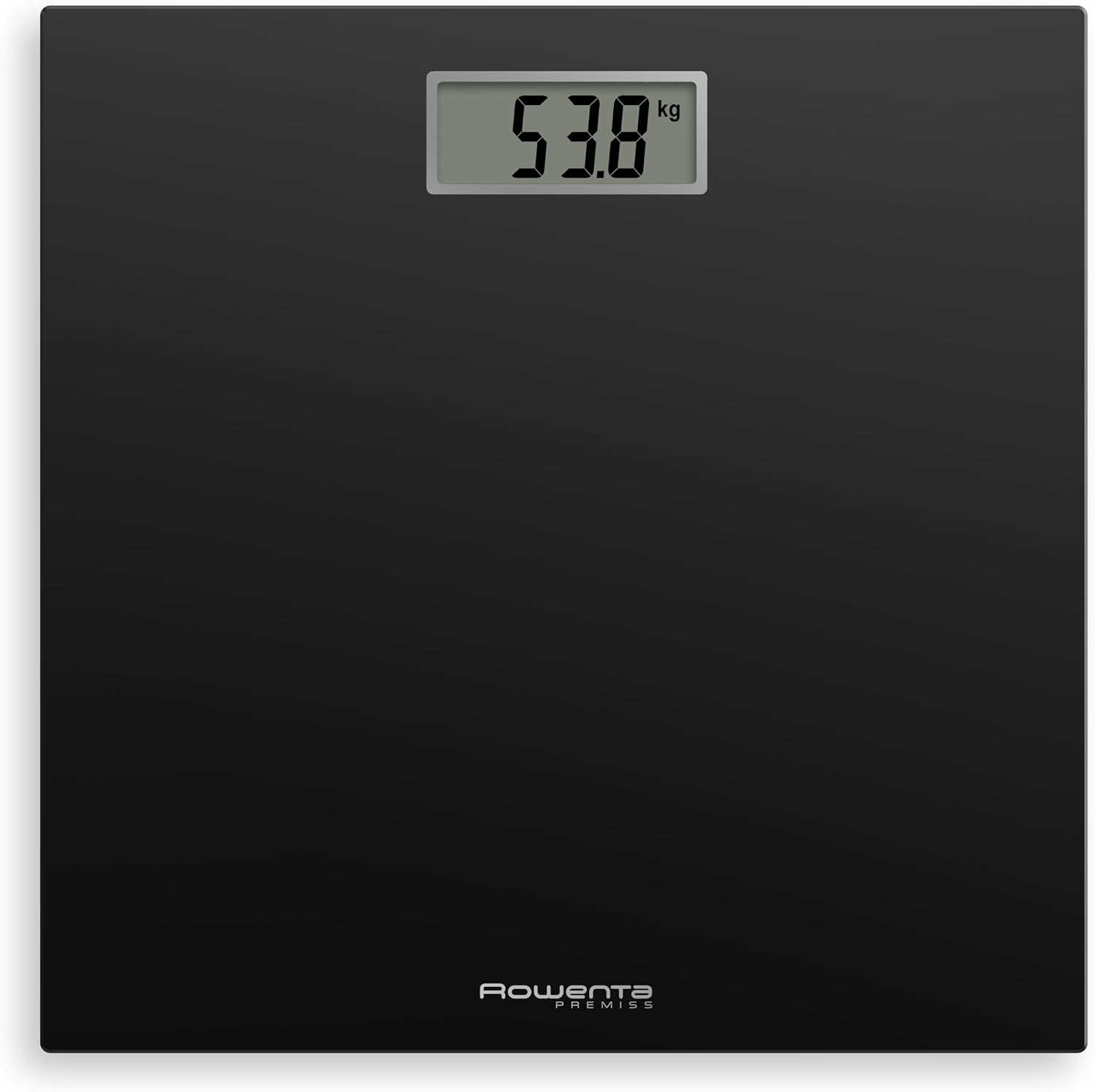 Rowenta Premiss - Báscula de baño con Pantalla LCD, diseño fino de 2cm de alto, hasta 150 kg y 100 gr precisión, encendido y apagado automático, Negro BS1400