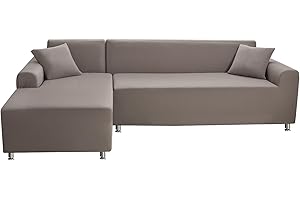 Mingfuxin Sectional Couch Covers, Stretch Sofa Slipcovers L Shaped Anti Slip Corner Sofa Cover Chaise Lounge Protector with 2 PCS Pillow Covers for 3 Seaters + 3 Seaters L-Type Sectional Sofa Couch