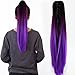 22" Claw on Ombre Two Tone Synthetic Long Straight Ponytail Hair Extensions Natural Black to Violet Purple