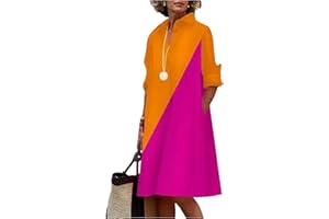 FRESQA Vestido Camisero Liso para Mujer, Moda de Verano, Informal, con Cuello Vuelto y Bolsillo, Vestidos por Debajo de la Rodilla de Manga Larga, Vestidos Sexis de Lunares para Mujer