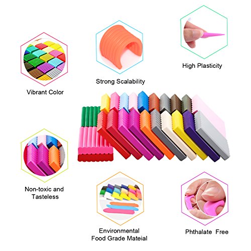 Polymer Ton 24 Farben Clay, WonderforU Fimo Ofen backen Lehm Kinderknete und Werkzeuge (24 Farben) - 3