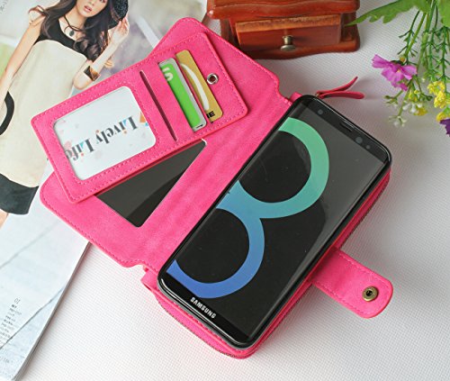 Galaxy S8 Hülle, Lively Life PU Leder Wallet Hülle Multifunktions Abnehmbare Reißverschluss Schutzhülle Flip Case Cover mit Kartenfächer Card Slot Geldbörse Geldbeutel Schutz Tasche für Samsung Galaxy S8 – Rosa - 3