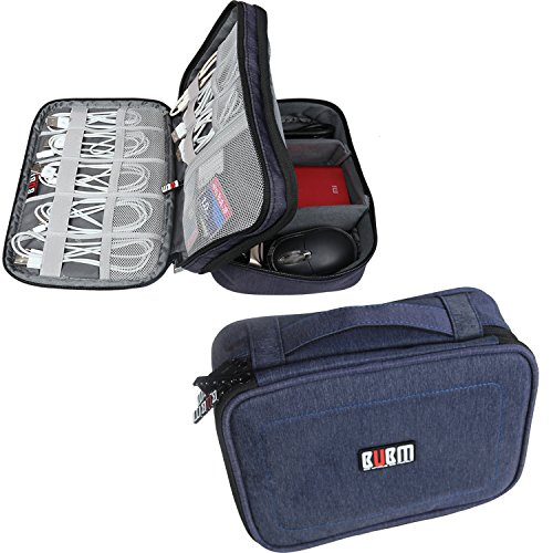BUBM Mehrfachfunktion Kabelorganiser Tasche Reisetasche mit Doppelschichten für Elektronische Zubehöre wie Netzteil, Maus und USB Stricks(Mittel, Dunkelblau)