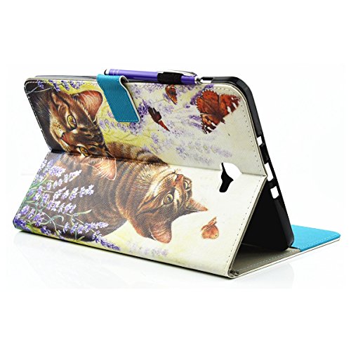 Galaxy Tab A 10.1 2016 T580N T585N Hülle,Galaxy Tab A 10.1 Lederhülle Hardcase,Ekakashop Ultradünn Bunt Katze und Schmetterling Muster Painting Smart Ständer Cover im Bookstyle Kunstleder Schutzfolie Schutzhüllen Flip Case Tasche Etui mit Magnetverschluss Wallet Kreditkarte Card Holder Slot für Samsung Galaxy Tab A 10.1 Zoll (2016 Version SM-T580N SM-T585N) + 1x Kostenlos Ständer (Farbe zufällig) - 4