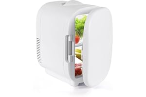 Gdsode 6L Mini Fridge, 8 Can Portable Small Fridge with 220v AC and 12v DC Power, Cooler & Warmer, for Bedrooms, Cars, Offices, Travel, Skincare, Makeup, Cosmetics, Food (White) PA-8L