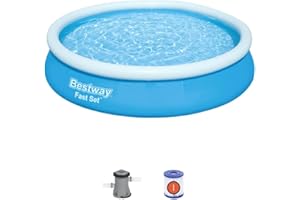 Bestway Round Kids Inflatable Paddling Pool with Filter Pump, Fast Set, 12 ft