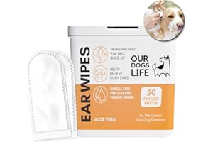 DOGSLIFE Dog Ear Wipes | Soft, Quick & Easy Ear Wipes For Dogs | Remove Wax, Dirt & Stop Smelly, Itchy Dog Ears | 50 Soothing Aloe Vera Dog Ear Cleaning Finger Wipes!