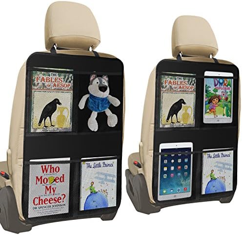 Car Organiser Back Seat 2 PCS,Auto Car Kick Mats Seat Back Protector Waterproof Washable Car Seat Cover with 4 Large Organizer Pockets ,Backseat Child Kick Guard Seat Saver-Black