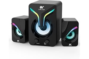 OR O R O W OROW Enceinte PC,2.1 Haut Parleur 11W Caisson de Basse, Enceintes Stéréo, Alimentation USB, Aux Jack 3.5 mm,Haut-Parleur pour PC, Ordinateur, Ordinateur Portable, Filaire Enceinte Ecran Gaming (S212)