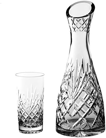 Pack of Aljulia 2205 Long Drink Glasses Set, 9 Pieces, 1 x 1 Litre Carafe, 8x, 320ml, Lead Crystal, Polished Pineapple Pattern