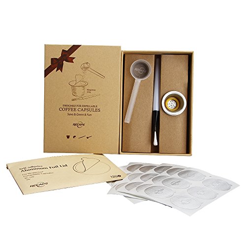 Recaps Wiederverwendbare Nespresso Kapseln Edelstahl Nachfüllbare Pods für Nespresso Maschinen (OriginalLine Compatible) (1 Kapsel +120 Dichtungen) - 2