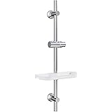 Görbach Colonna Doccia con Porta Ogetti Mensola Acciaio Inox Asta Doccia 70cm, Set Asta Doccia Saliscendi con Supporto Soffio