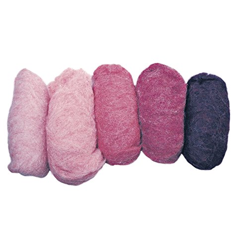 RAYHER 5363500, Reine Schurwolle, meliert, Vlies, 5 Farben a 20 g, rosa Töne