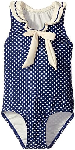 Hula Star Little Girls Navy Ivory Polka Dot Bow One Piece Swimsuit 6X