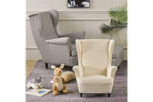 Highdi Kind Ohrensessel Überzug, Sessel-Überwürfe Ohrensessel Mode Einfarbig Samt Schonbezüge Bezug Sesselhusse Strandmon Tiger Stuhlbezug mit Armlehne Hohe Rückenlehne (Beige)