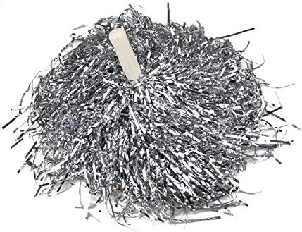 PUZINE 2 pcs Pom Poms The handle cheerleader Metallic Foil &amp; Plastic Ring Pom Poms bracelet Cheerleading for Football Basketball team (80g) (silver)