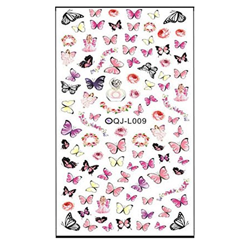 Bluelans® 3D Colorful Flower Water Nail Transfers Butterfly Nail Art Decals / Tattoos / Stickers (#9)