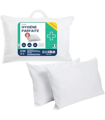 Lot de 2 oreillers à bouillir - 60 x 60 cm - Moelleux - BLEU CALIN - Blanc - Maison
