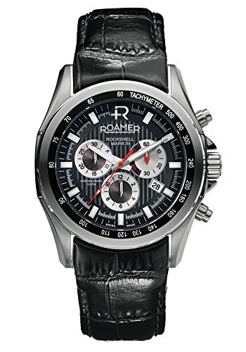 Roamer Men's Quartz Watch with Black Dial Chronograph Display and Black Leather Strap 220837 41 55 02