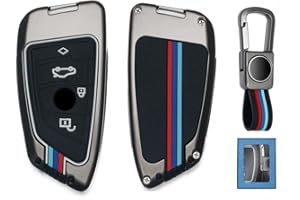 YAMLTEN BMW Schlüsselhülle (1 Stück), BMW Autoschlüssel Hülle für X1 X2 X3 X5 X6 and 1 2 3 4 5 6 7Serie, 4 Tasten ZinkLegierung mit Schlüsselanhänger-Schwarz…