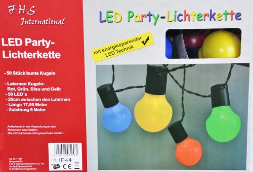 LED Party-Lichterkette 12,5 m mit 50 Kugel-Laternen bunt für innen und außen - 3
