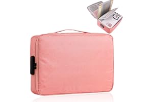 GOLCUGYJH Oxford File Storage Box,Document Organizer with Lock,Home Office Travel Safe Bag,Multi-Layer Portable Storage Pouch for A4 Files Passport Tablet Certificates(Pink)