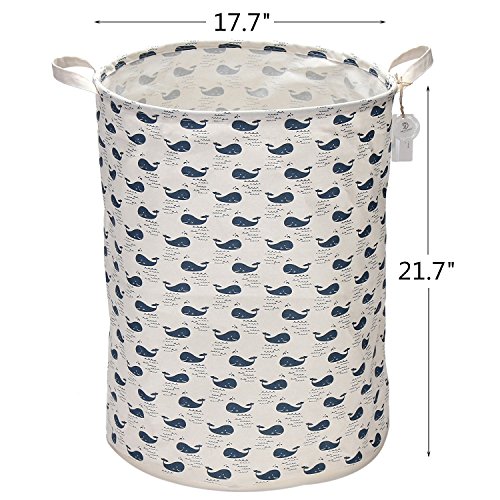 Sea Team 21.7″ Maxi-Bettwäsche und Baumwollgewebe Folding Kinderwäschekorb Eimer Zylindrische Burlap Leinwand-Speicher-Korb mit dem wasserdichten PE-Beschichtung Futter - 2