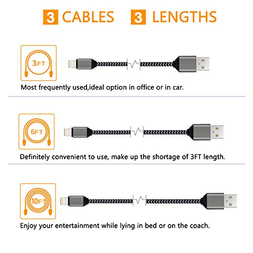 Cable iPhone Chargeur iPhone Vers USB- Lot de 3  1m 2m 3m  Cable Lightning en Nylon Tress   Robuste avec Connecteur Ultra R  sistant en Aluminium pour
