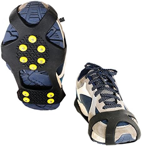 Grips 10 Teeth Claws Crampons Anti-skid Universal Stretch Shoes Cover Stainless Steel Outdoor Ski Ice Snow Hiking Climbing (Pack Of 2),Black-L