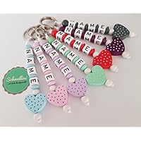 🔝 Schlüsselanhänger mit Namen Kinder Gravur Kindergartentasche Schultasche Rucksack Herz Schlüsselring mit Name | Mädchen viele Farben Namenskette