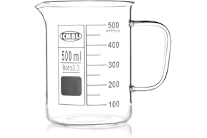 SCSpecial Chemistry Glass Beaker with Handle 500 Milliliters Lab Beaker Borosilicate Glass Measuring Cup for Laboratory