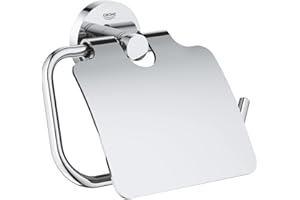 ‎GROHE GROHE Start, Toilettenpapierhalter WC ohne Bohren (Klopapierhalter zum Kleben und Bohren geeignet, mit Schrauben & Dübel, Kleber separat kaufen, mit Deckel, verdeckte Befestigung), chrom, 41179000