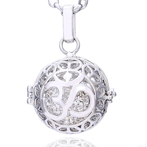Morella Collar de Acero Inoxidable 70 cm con Colgante Mantra Om y Bola de resonancia de circonita de Color Blanco Ø 16 mm para Damas en Bolsa para Joyas