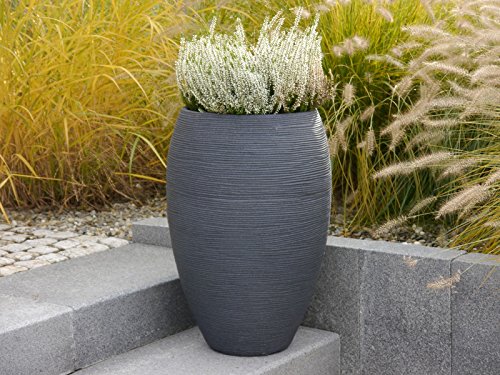 Blumenkübel SCALA Ø40x H60cm aus Kunststoff in anthrazit, mit Rillen, Pflanztopf, Pflanzkübel - 2