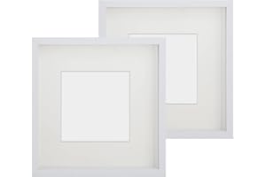 Anhow 2Pcs Cornici 20x20 cm, Cornice Profonda Cornice 3D Profonda con Vetro Cornici per Foto con Passepartout per Foto 10x10 cm - 3 cm di Profondità/Bianco