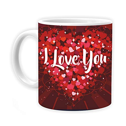 Ezellohub I Love You Printed Ceramic 325ml Coffee Mug (Printed Coffee Mug for Wife