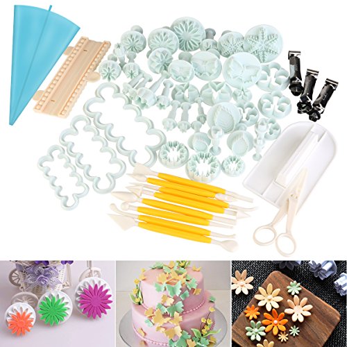 BESTOMZ Ausstechformen Fondant Ausstecher DIY Backen Dekorations Kit Stempel Modellierwerkzeug Glätter Kuchen Cutter ZuckerKunst Icing Tool,18Sets/54Pcs